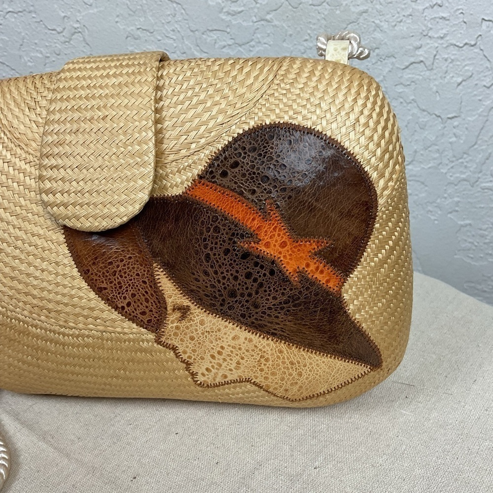 Women’s Vintage Straw Clam Shell Purse Lady Profile Decoration Cord Strap - Picture 5 of 12